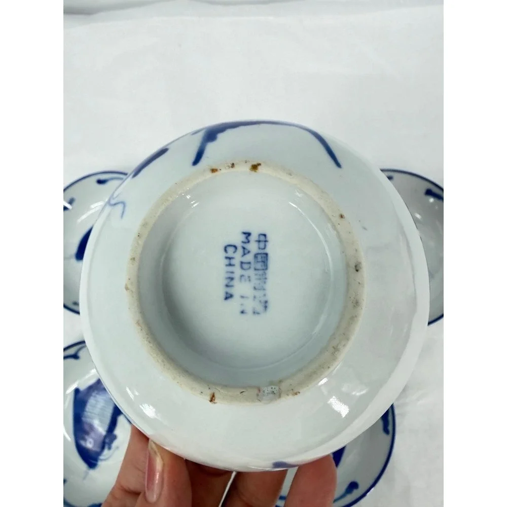 Chinese Koi Fish Carp Ceramic Rice Dipping Bowl SET of 5 Piece Asian Serverware